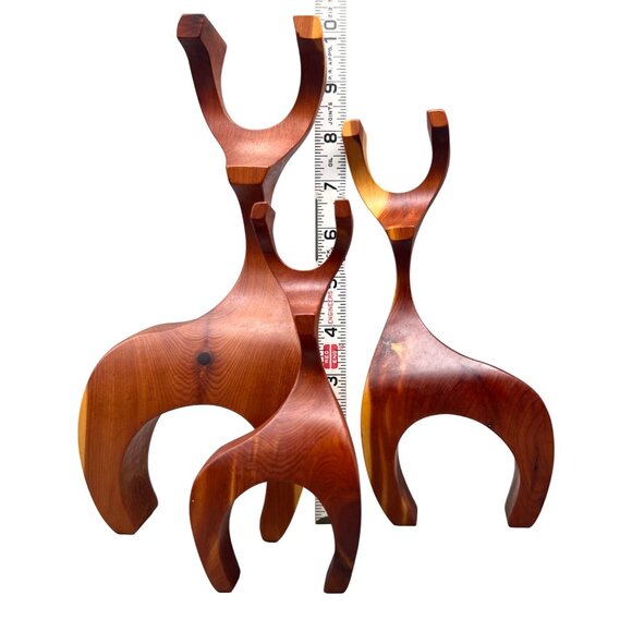 Handmade Wooden Reindeer Family Figurine Set Buck Doe Fawn Deer MCM Scandi Style - Picture 2 of 12